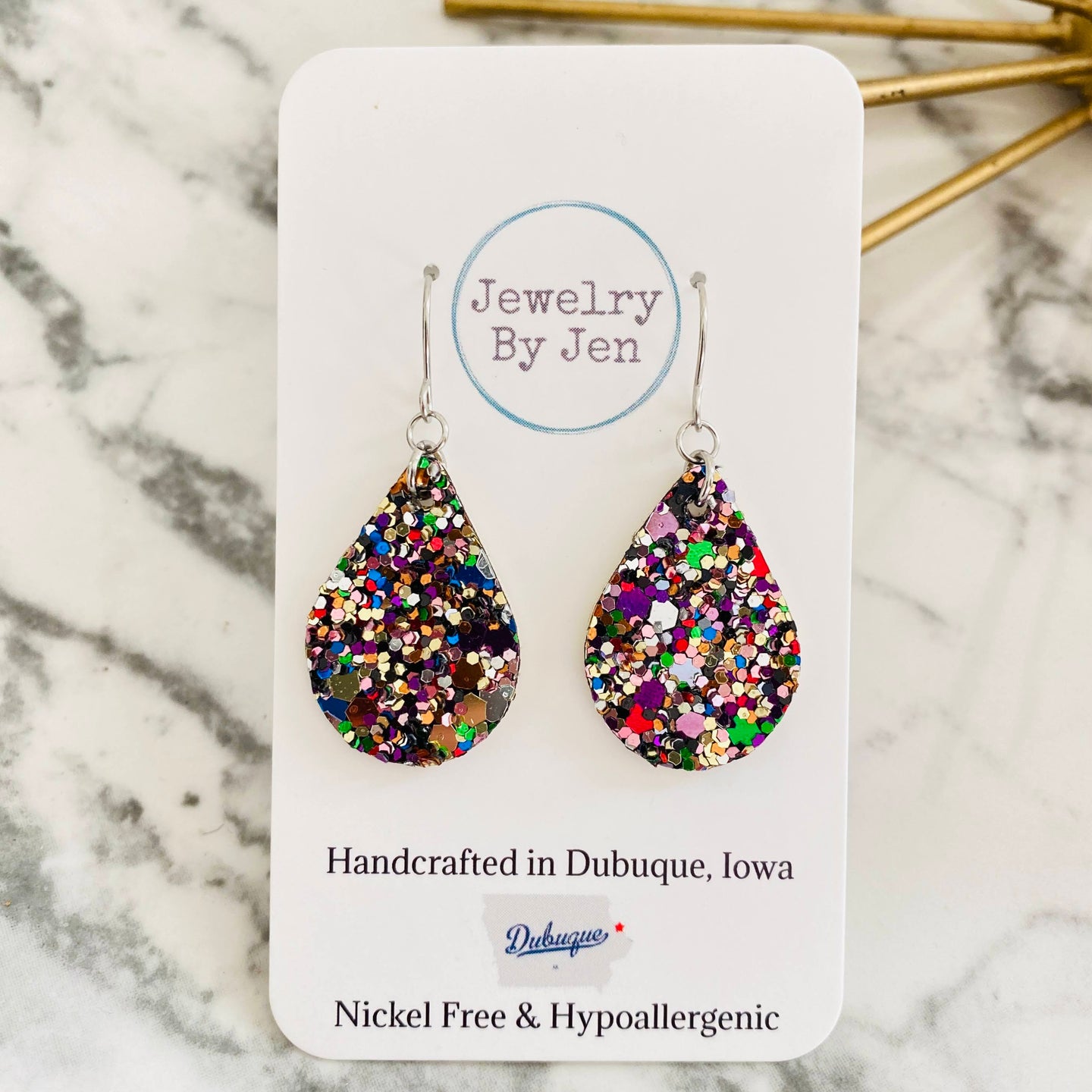 Small Teardrop: Jewel Tone Glitter