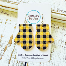 Load image into Gallery viewer, Mitten Earrings: Black &amp; Yellow Plaid
