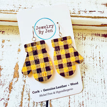 Load image into Gallery viewer, Mitten Earrings: Black &amp; Yellow Plaid