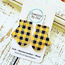 Load image into Gallery viewer, Mitten Earrings: Black &amp; Yellow Plaid
