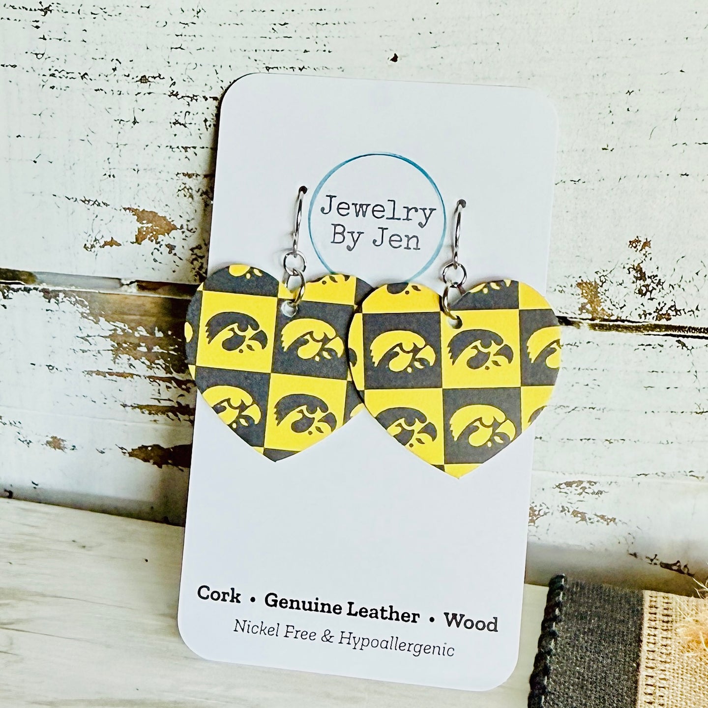 Iowa Hawkeyes Checkerboard Medium Heart Earrings