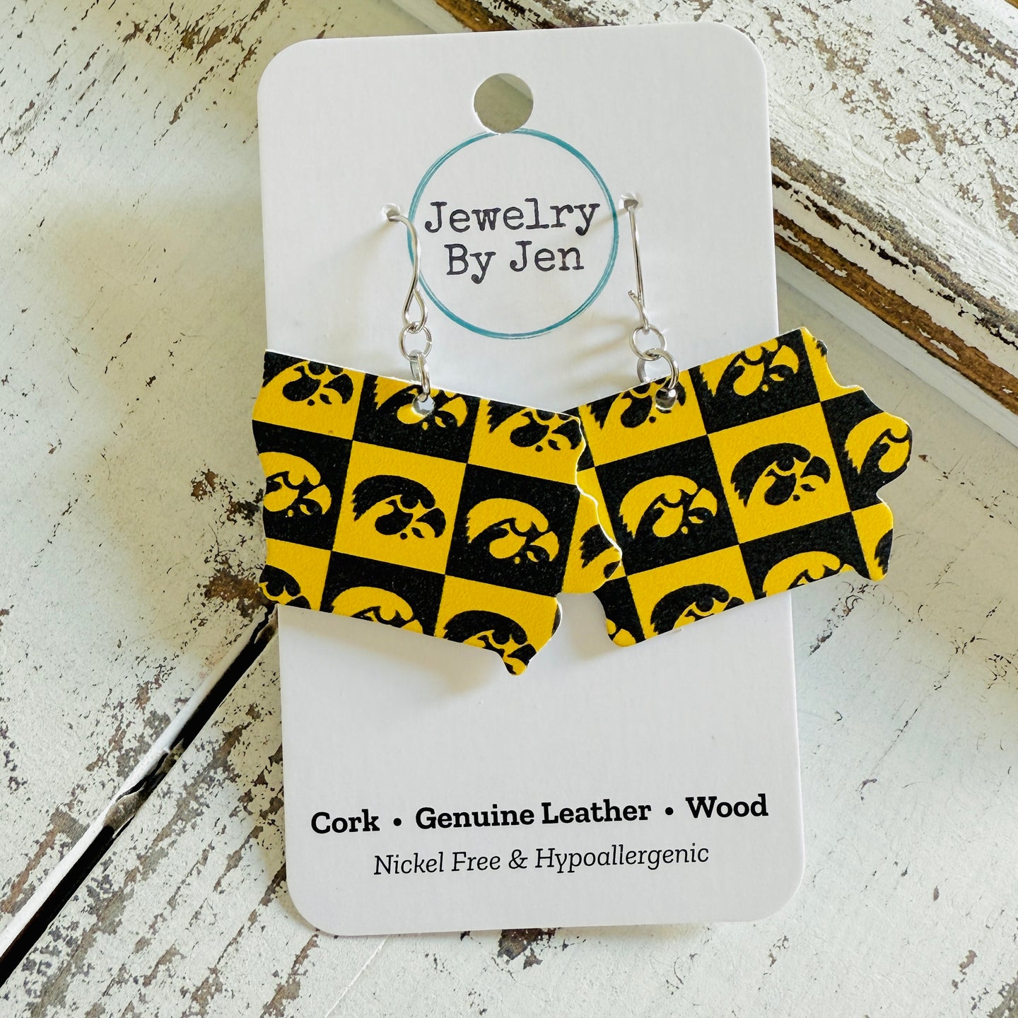 Iowa Hawkeyes Checkerboard State Earrings