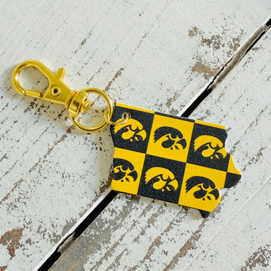 Iowa Hawkeyes Checkerboard State Keychain