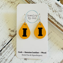 Load image into Gallery viewer, Iowa Hawkeyes &quot;I&quot; Yellow Small Teardrop Earrings