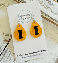Load image into Gallery viewer, Iowa Hawkeyes &quot;I&quot; Yellow Small Teardrop Earrings