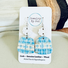 Load image into Gallery viewer, Winter Hat Earrings: Blue &amp; White Snowflakes