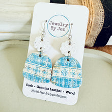 Load image into Gallery viewer, Winter Hat Earrings: Blue &amp; White Snowflakes