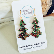 Load image into Gallery viewer, Christmas Tree Earrings: Green, Red &amp; Gold