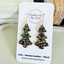 Load image into Gallery viewer, Christmas Tree Earrings: Green, Red &amp; Gold
