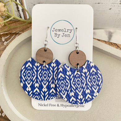 Luna Earrings: Blue Shibori Bohemian w/Wood