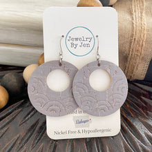 Load image into Gallery viewer, Embossed Rainbow Circle Earrings: Bluish/Grey Cork