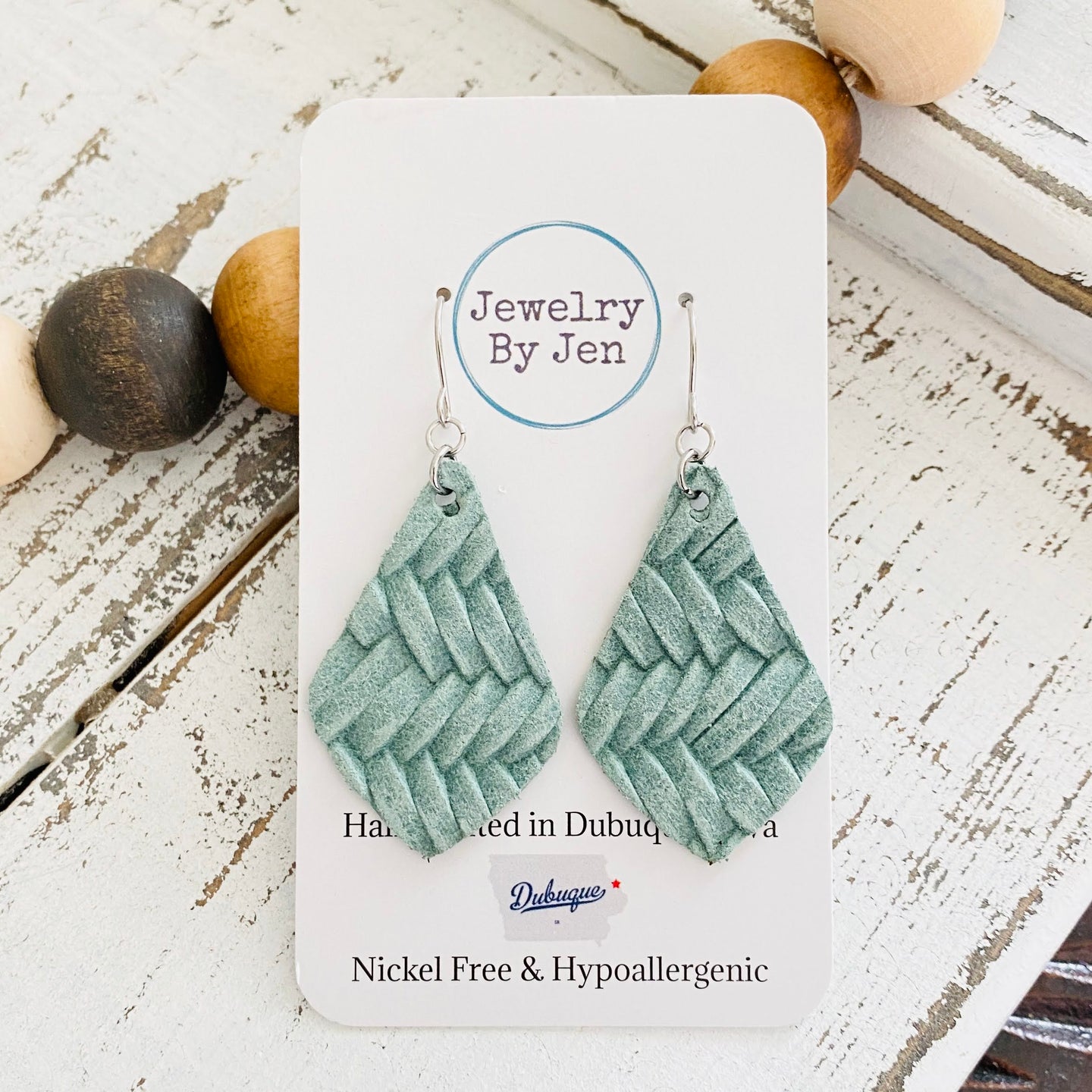 Elegant Teardrop Earrings (Small): Seafoam Braided