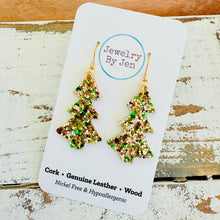Load image into Gallery viewer, Christmas Tree Earrings: Irish Gold Glitter
