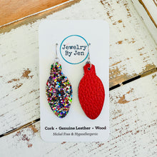 Load image into Gallery viewer, Holiday Light Bulb Earrings: Jewel Tone Glitter