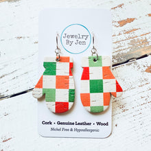 Load image into Gallery viewer, Mitten Earrings: Green, Red &amp; White Checked