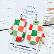 Load image into Gallery viewer, Mitten Earrings: Green, Red &amp; White Checked