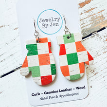 Load image into Gallery viewer, Mitten Earrings: Green, Red &amp; White Checked