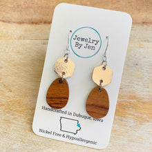 Load image into Gallery viewer, Wood Teardrop w/Rose Gold Hexagon