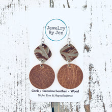 Load image into Gallery viewer, Grey &amp; Brown Tooled w/Round Vintage Cowboy Earrings