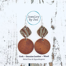 Load image into Gallery viewer, Grey &amp; Brown Tooled w/Round Vintage Cowboy Earrings