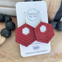 Load image into Gallery viewer, Embossed Hexagon Earrings: Deep Red