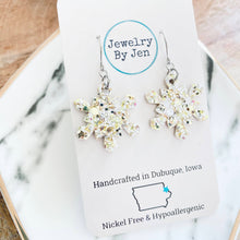 Load image into Gallery viewer, Snowflake (Small): White &amp; Gold Glitter