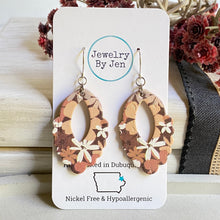 Load image into Gallery viewer, Scalloped Teardrop Earrings: Brown Floral