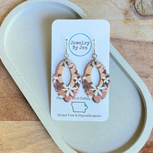 Load image into Gallery viewer, Scalloped Teardrop Earrings: Brown Floral