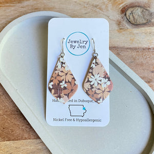 Elegant Teardrop Earrings (Small): Brown Floral