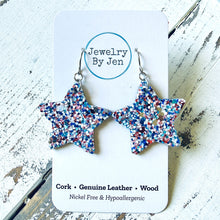 Load image into Gallery viewer, Star Earrings (Medium): Red, White &amp; Blue Glitter