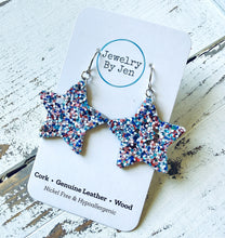 Load image into Gallery viewer, Star Earrings (Medium): Red, White &amp; Blue Glitter