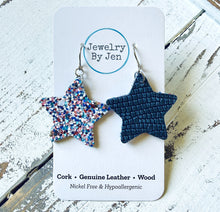Load image into Gallery viewer, Star Earrings (Medium): Red, White &amp; Blue Glitter