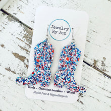 Load image into Gallery viewer, Cowgirl Boot Earrings: Red, White &amp; Blue Glitter