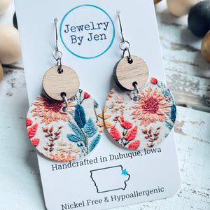 Luna Earrings (Medium Size): Embroidered Floral Mix