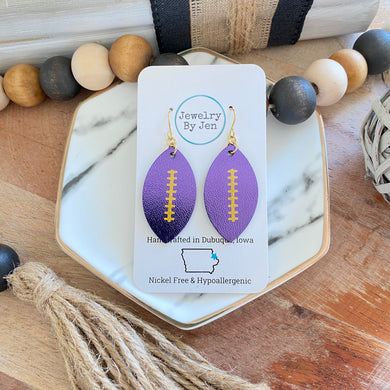 Football Earrings (Medium): Metallic Purple w/Gold Laces
