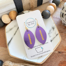 Load image into Gallery viewer, Football Earrings (Medium): Metallic Purple w/Gold Laces
