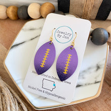 Load image into Gallery viewer, Football Earrings (Medium): Metallic Purple w/Gold Laces