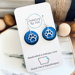 Paw Charm Earrings: Blue & Black