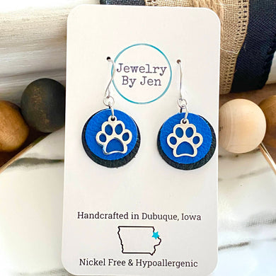 Paw Charm Earrings: Blue & Black