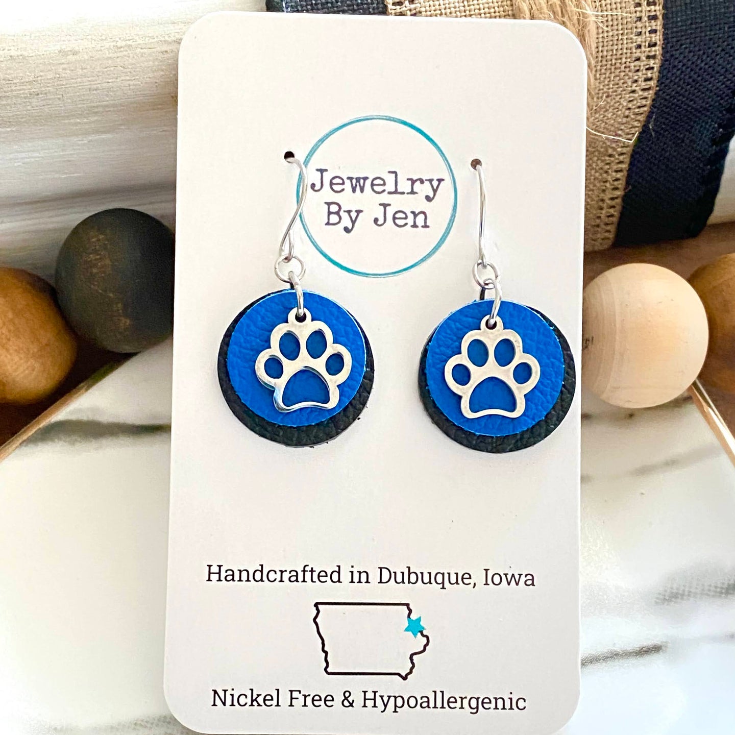 Paw Charm Earrings: Blue & Black