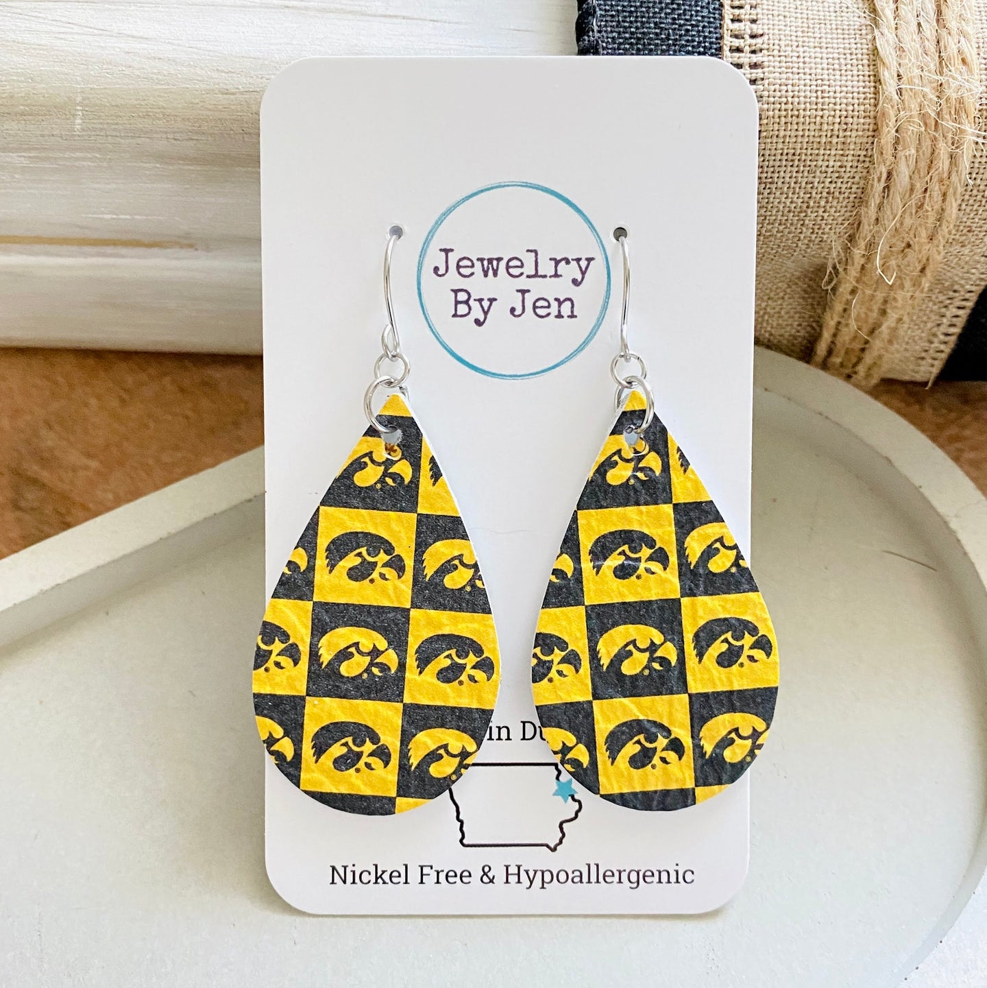 Iowa Hawkeyes Checkerboard Medium Teardrop Earrings