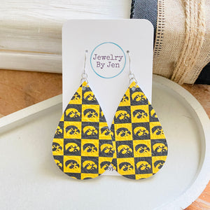 Iowa Hawkeyes Checkerboard Large Teardrop Earrings