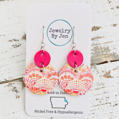 Luna Earrings (Medium Size): Coral Wave & Fuchsia