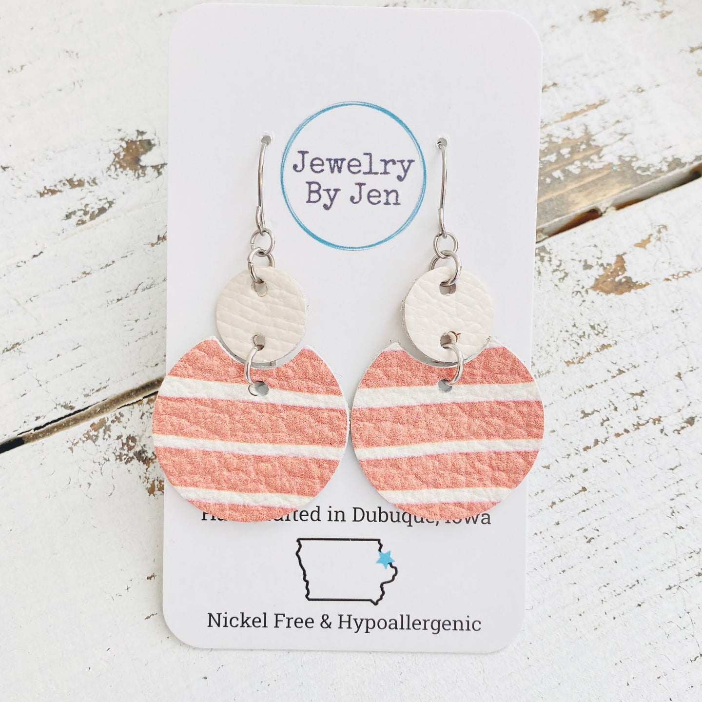 Luna Earrings (Medium Size): Light Terra Cotta Stripes