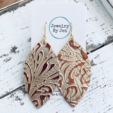 Load image into Gallery viewer, Fringe Leaf Earrings: Light Gold &amp; Copper Metallic Tooled