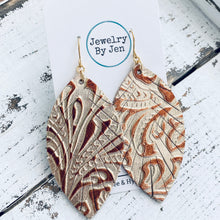 Load image into Gallery viewer, Fringe Leaf Earrings: Light Gold &amp; Copper Metallic Tooled