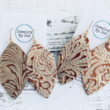 Load image into Gallery viewer, Fringe Leaf Earrings: Light Gold &amp; Copper Metallic Tooled
