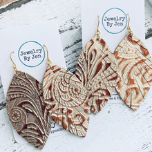 Load image into Gallery viewer, Fringe Leaf Earrings: Light Gold &amp; Copper Metallic Tooled