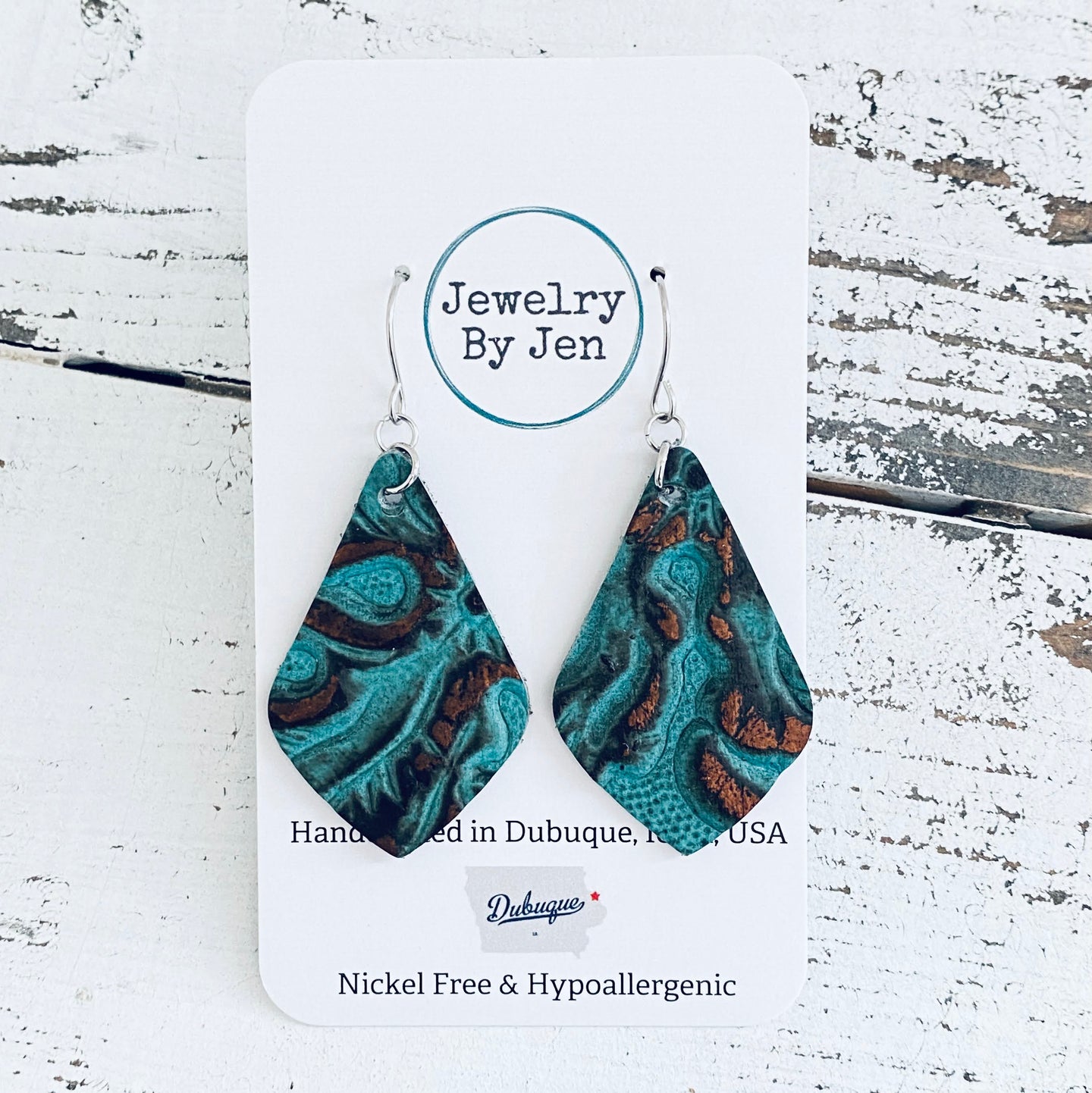Elegant Teardrop Earrings (Small): Turquoise Copper Heirloom
