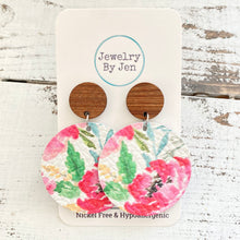 Load image into Gallery viewer, Wood Stud Earring: Watercolor Peonies &amp; Roses